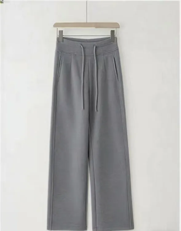 秋季新款舒适羊绒桑蚕丝显瘦直筒阔腿裤-8028