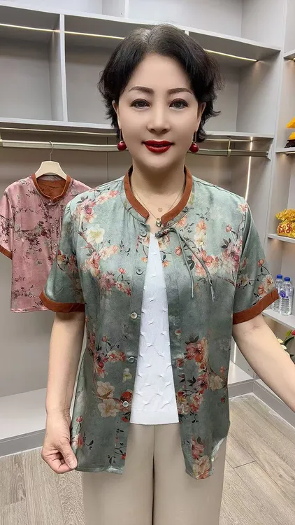 SL#8609半袖  衣长65厘米 中老年女装  夏季新款时尚开衫 妈妈装