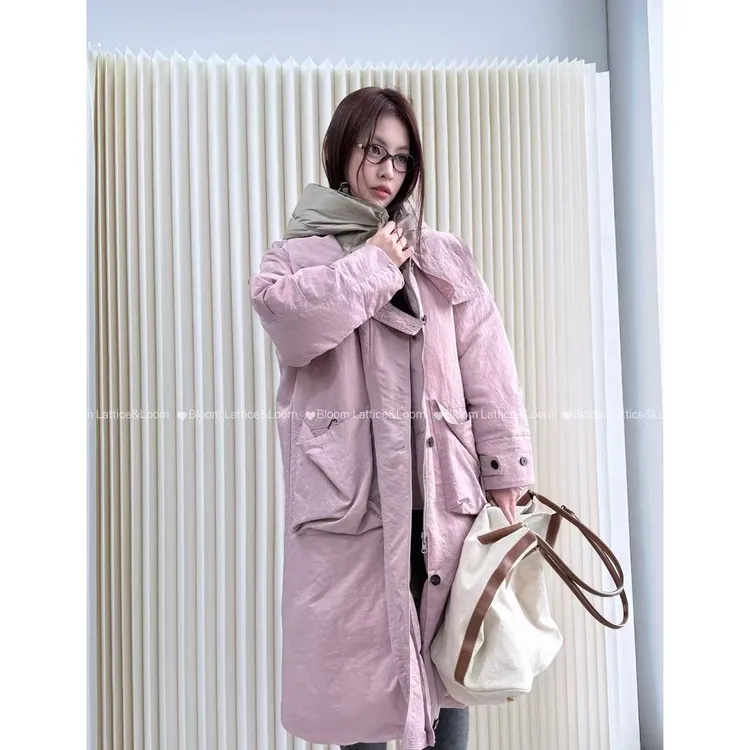 PCNY「浅粉漫忆」不理理冬季新款小众女装长款保暖宽松羽绒服外套女