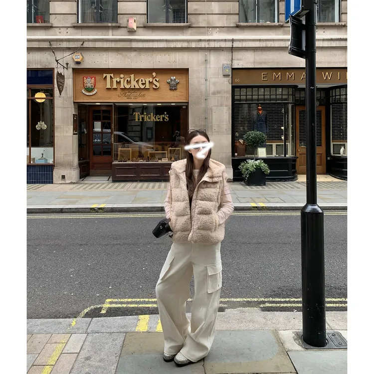 '软软初冬'韩版立领连帽仿咩咩毛棉服马甲毛绒秋冬保暖宽松