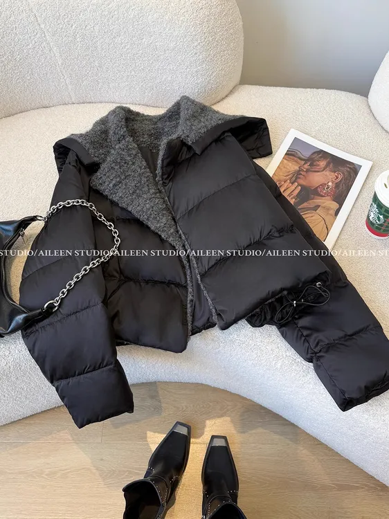黑色高级感女短款2025冬季新款休闲时尚设计感巨好看棉衣棉服外套