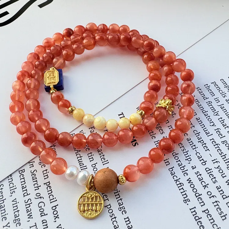 三圈南红玛瑙手串6mm+搭配算盘吊坠手链多样性发一3308