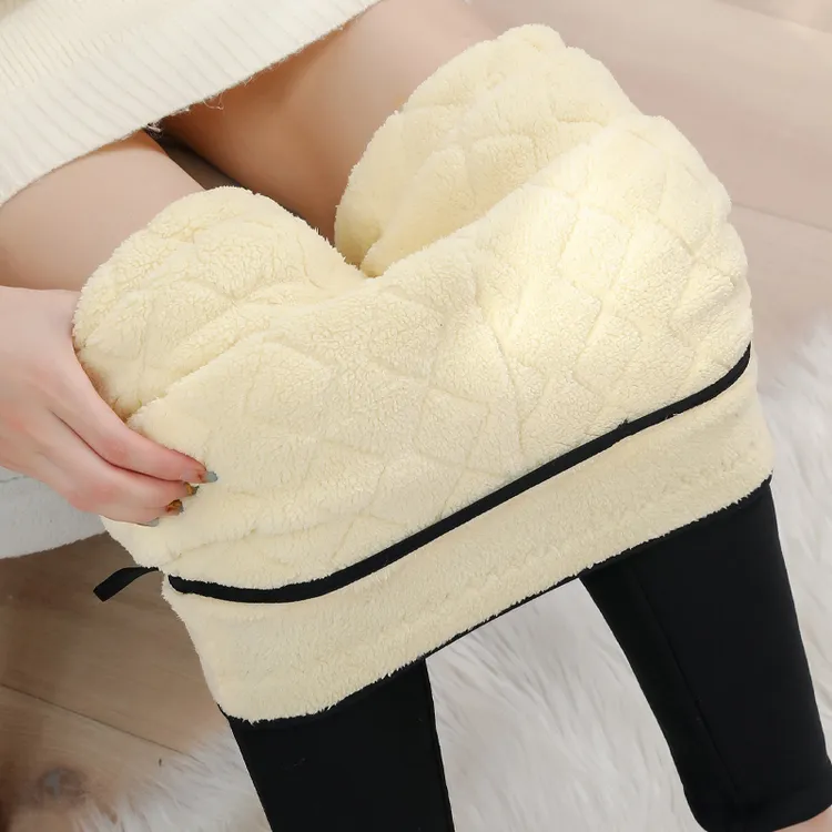 800g羊羔绒蚕丝棉裤女冬季加绒加厚外穿打底裤高腰东北超厚保暖裤