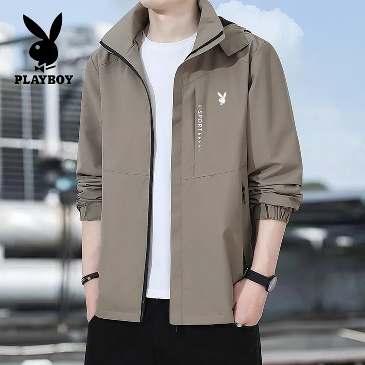 花花公子夹克外套男士春秋季薄款大码防水运动休闲秋冬加绒冲锋衣