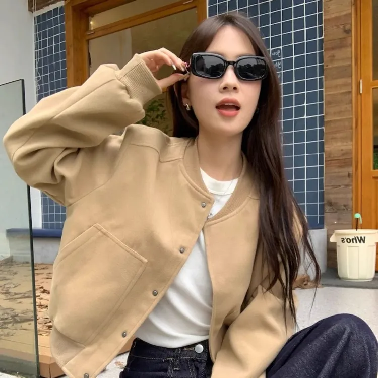 【吴包包专属】复古拼接百搭短款夹克外套女秋季休闲棒球服上衣ins