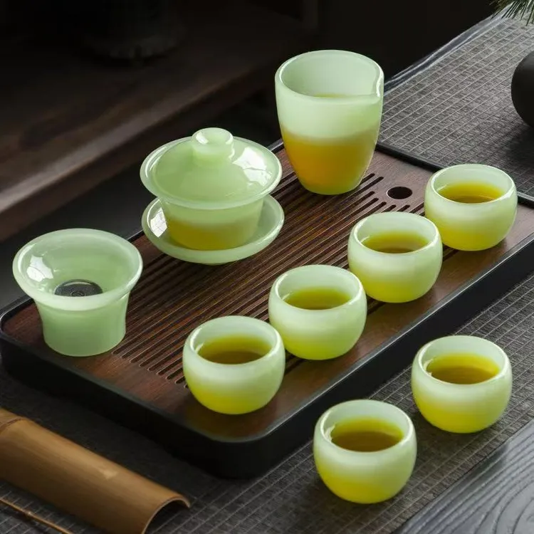 轻奢高档翠绿琉璃玉瓷功夫茶具套装礼盒装中式家用送礼佳品