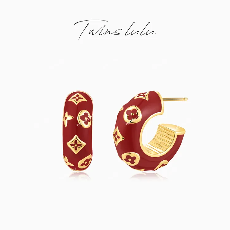 TWINS LULU 镀K金 个性高级感复古时尚气质C形老花耳环TSL1378