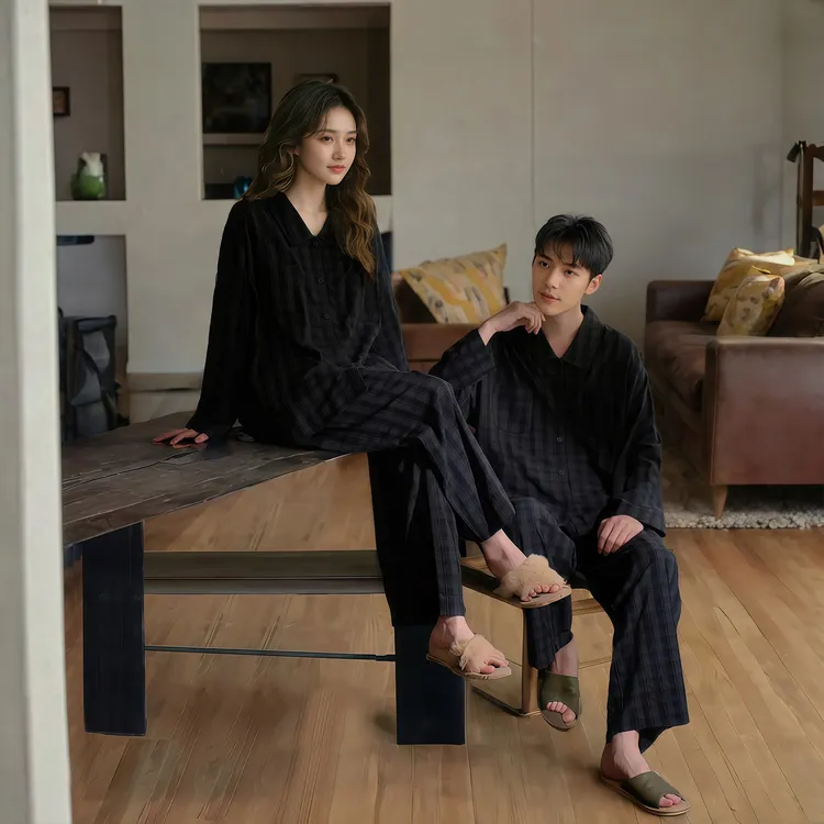 情侣睡衣男女款春秋季新款长袖时尚格纹韩版休闲家居服套装可外穿
