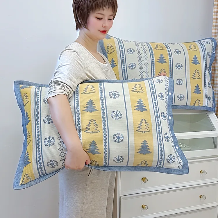 按扣式纯棉纱布枕套一对48*74/加厚成人单人透气吸汗枕头芯套家用