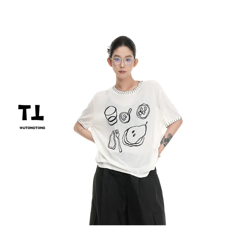 吴童童现货【漫元】夏季印花短袖针织防晒衫女宽松薄款空调衫62148