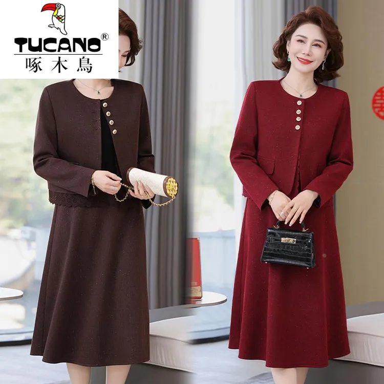 啄木鸟喜婆婆婚宴装春秋洋装套装妈妈装40-50岁洋气母亲洋气衣装