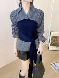【香香严选】"时髦腰精"2025秋季琥珀流光复古假两件上衣K037