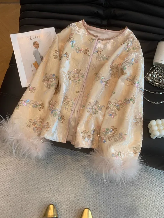 秋冬新中式国风重工钉珠刺绣丝绒外套女时尚气质复古百搭上衣女潮