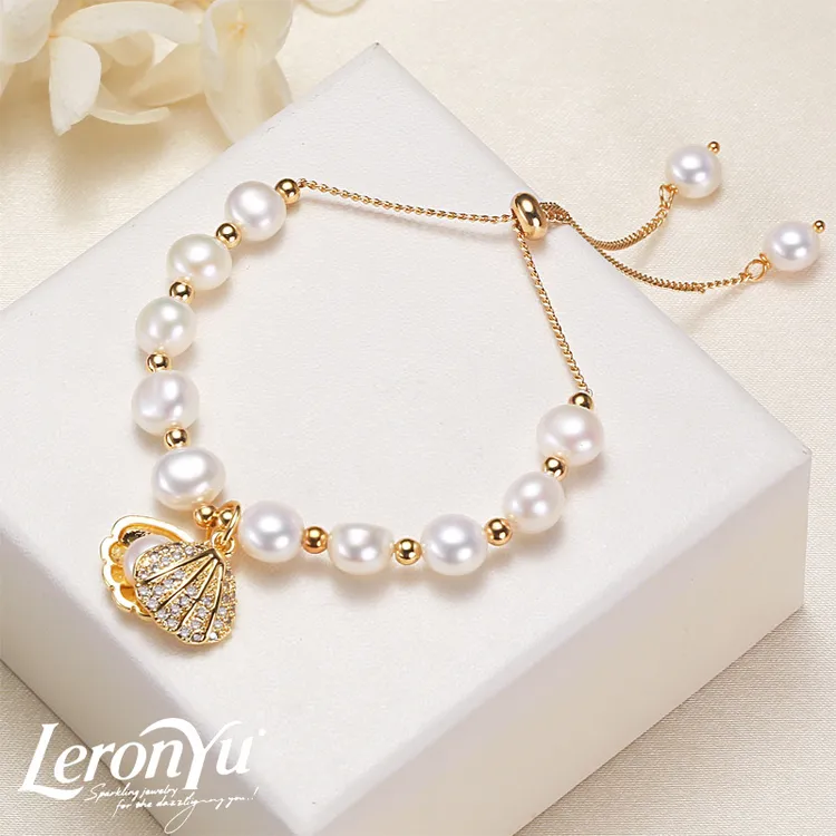 合金手链 LeronYu·【金贝明珠】珍珠气质简约拉升手链