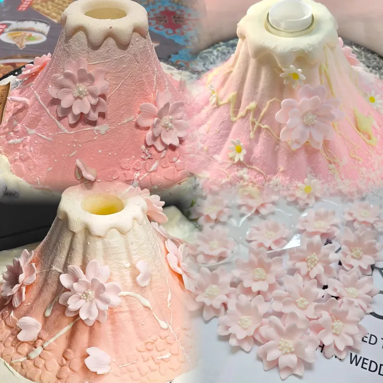 法式同款火焰山慕斯蛋糕装饰巧克力双层立体粉花甜品摆件插件配件