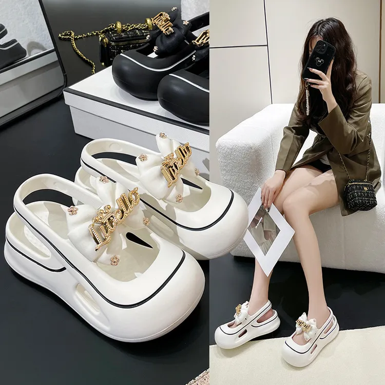 包头凉鞋女夏季外穿法式半拖鞋踩屎感软厚底镂空护士沙滩凉鞋鞋子