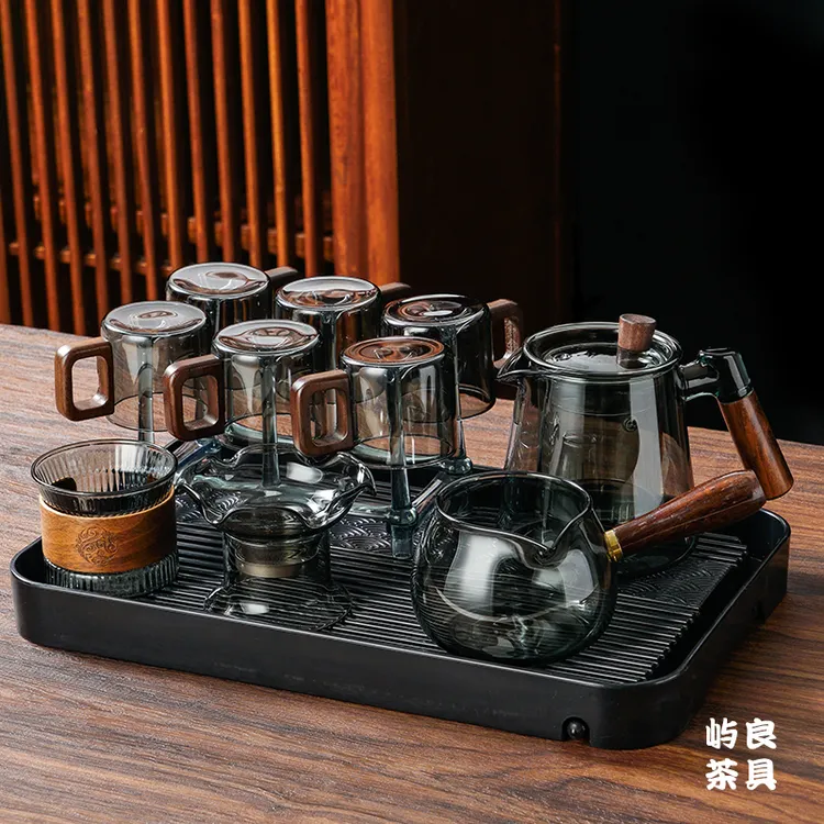 高硼硅耐热玻璃茶具整套带茶盘泡茶壶套装高档喝茶杯实木把公道杯