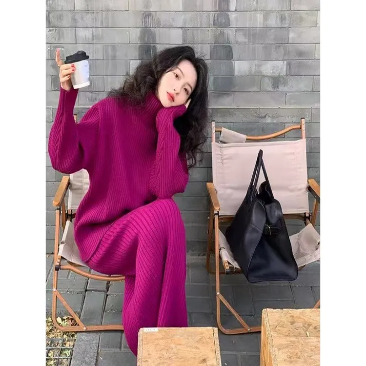 秋冬季高领毛衣针织衫包臀半身裙套装女港味覆古气质慵懒风两件套