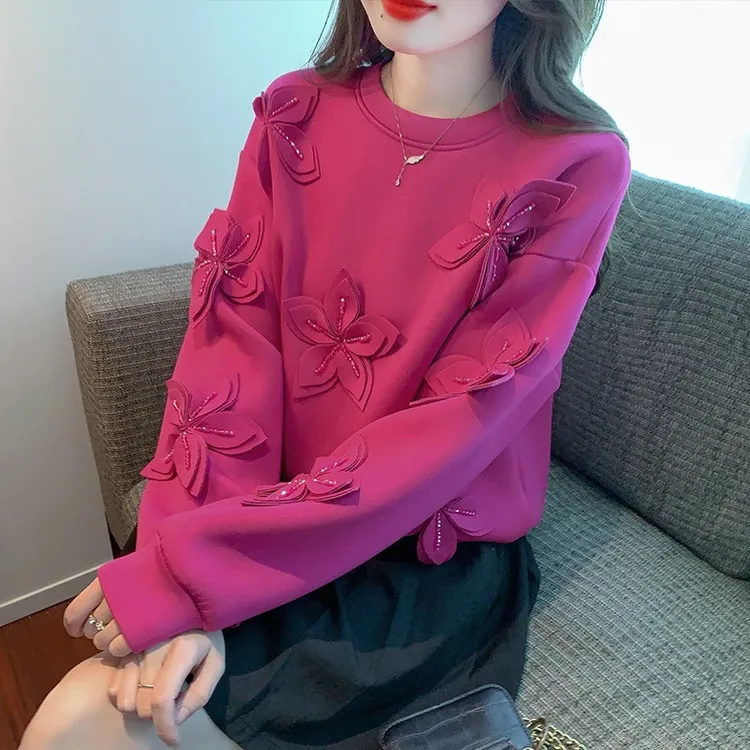 镶钻花朵卫衣女2025年新款春秋季爆款时尚洋派超好看独特长袖上衣