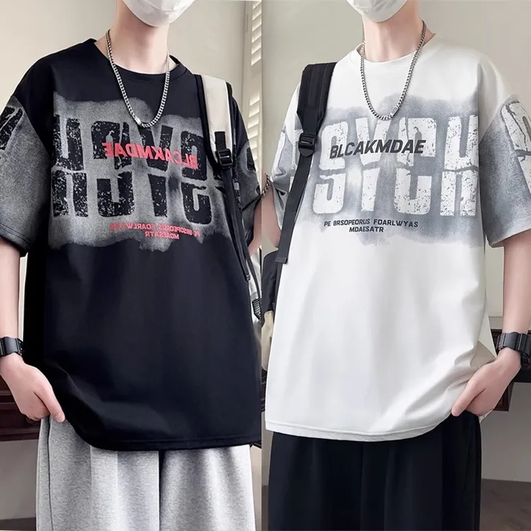 美式复古纯棉短袖t恤男2025夏季新款印花潮牌青少年男生高街潮流