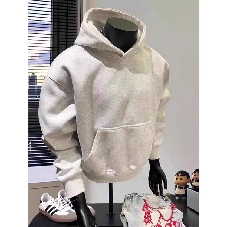 花灰色卫衣男2025春秋新款潮牌美式连帽cleanfit外套重磅硬挺帽衫