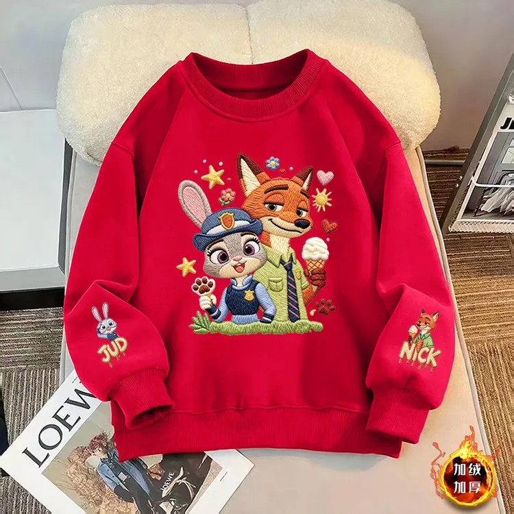 儿童卫衣2025新款秋冬装洋气时髦加绒保暖休闲红色喜庆年服打底衫