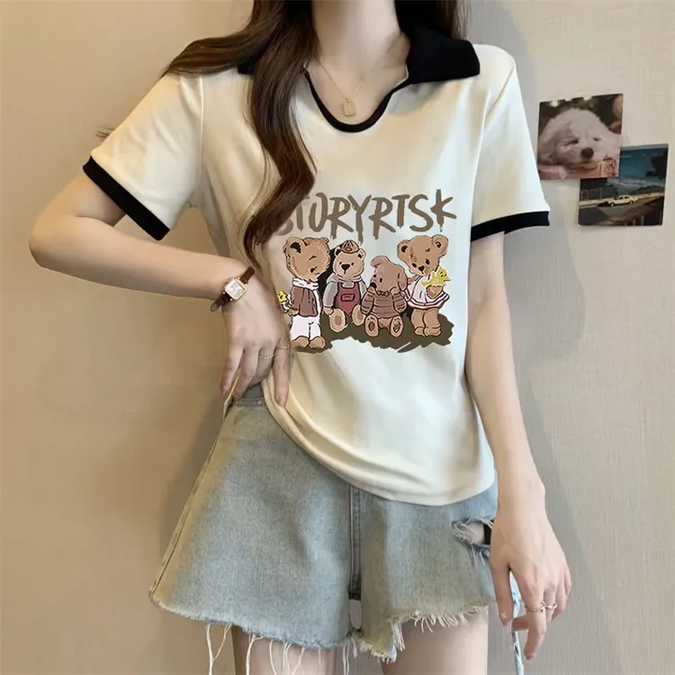 哺乳上衣夏季减龄印花polo领短袖t恤显瘦辣妈产后外穿喂奶衣服