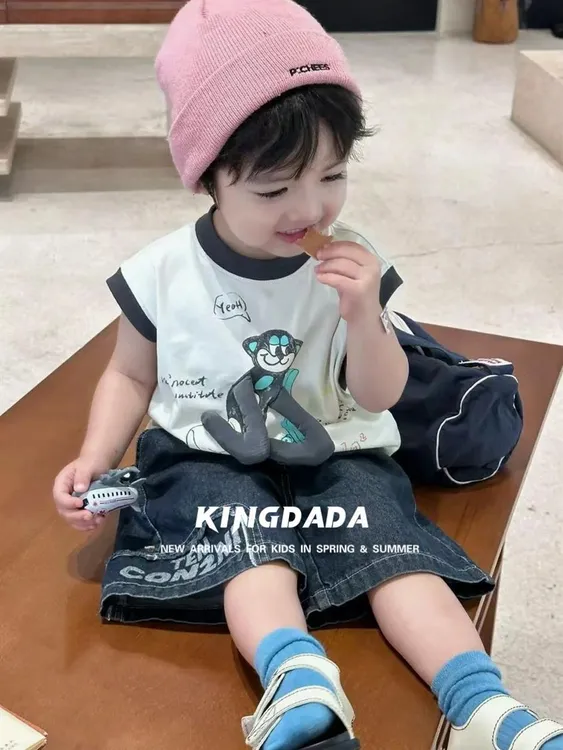 男童夏季无袖套装2025夏季新款时尚休闲短袖儿童宽松薄款牛仔短裤