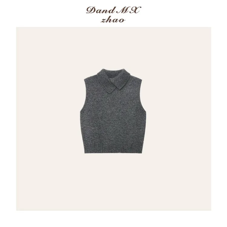 D&MX 可持续叠搭翻领坎肩高个子针织秋冬季马夹C27006