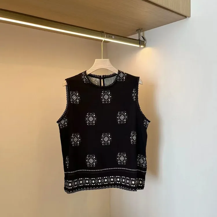 【随性松弛】1050 夏季韩系复古百搭无袖印花上衣时尚宽松