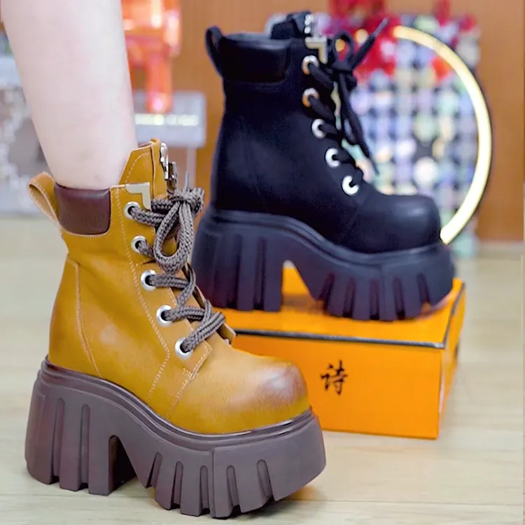  8cm小个子显瘦厚底马丁靴女2025秋季百搭增高休闲短靴