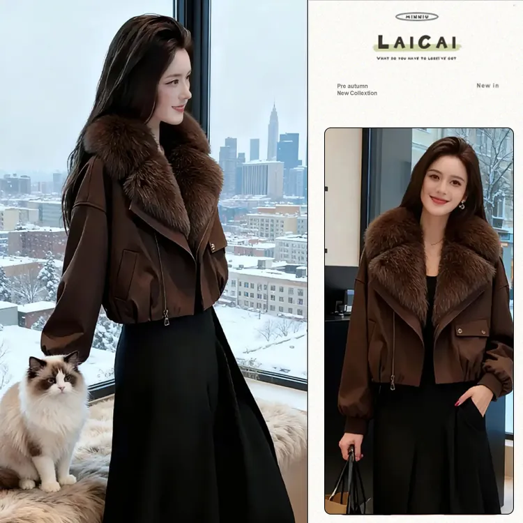 高级感大毛领短款棉服外套2025冬季洋气宽松百搭显瘦加厚保暖棉衣