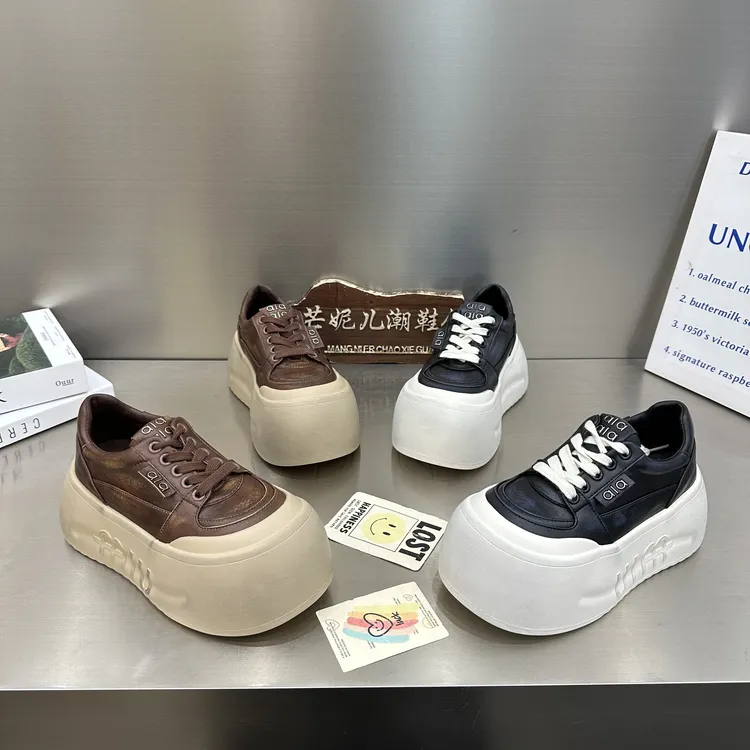 MANGNIER/女鞋秋季擦色系带娃娃头减龄厚底松糕鞋休闲板鞋小白鞋