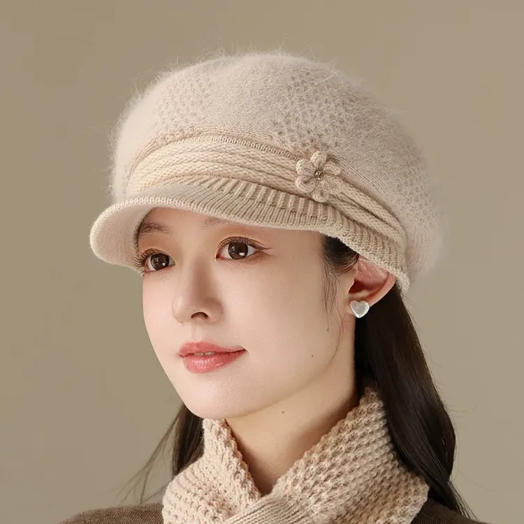 针织毛线帽子女秋冬百搭冬天保暖冷帽妈妈中老年人奶奶洋气鸭舌帽