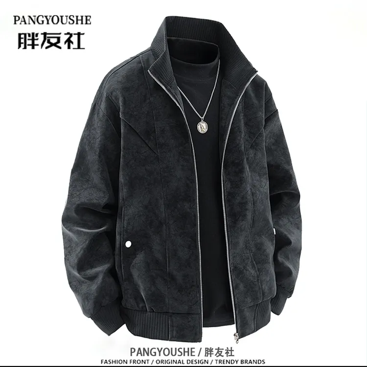 加大码男士外套春秋新款时尚潮流皮衣大码宽松胖子防风休闲皮夹克