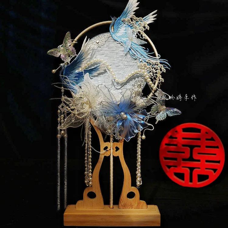 双面团扇新娘结婚diy材料包中式秀禾喜扇双色重工婚礼扇子高级感