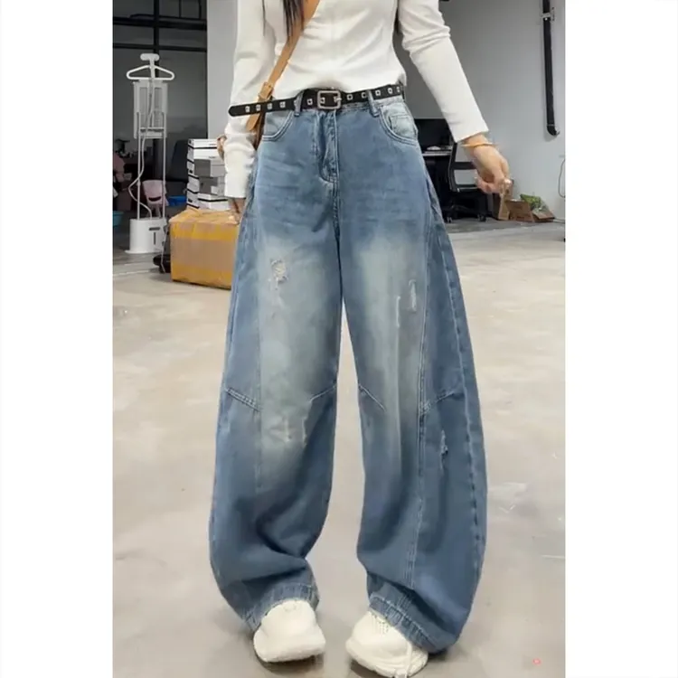 艾塔莉弯刀裤显瘦潮流阔腿裤女夏季新款牛仔裤子梨形大码香蕉裤