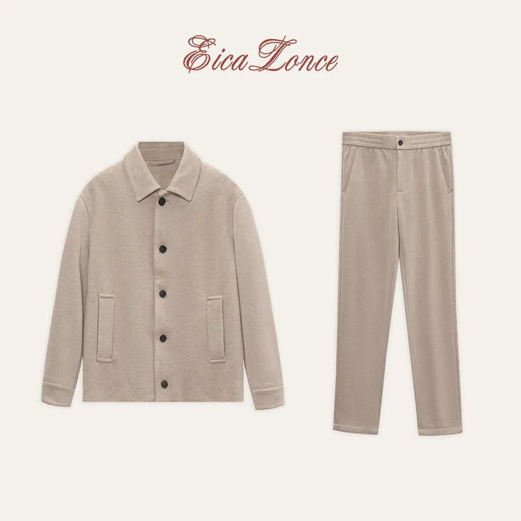 意卡伦萨【秋冬高定系列】斜裁羊毛桑蚕丝混纺套装男