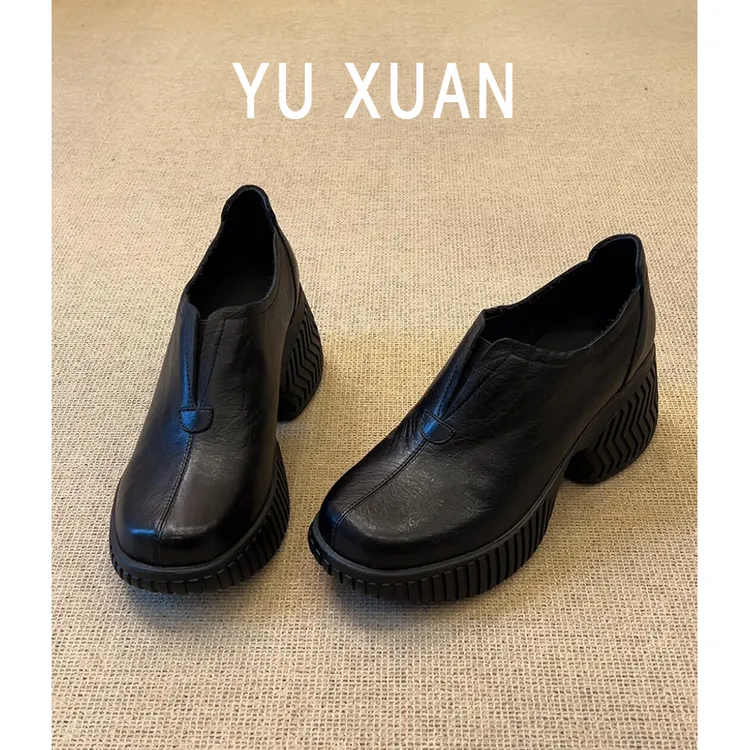 羊皮版~真皮厚底增高7.5cm圆头乐福鞋女百搭英伦风通勤小皮鞋单鞋