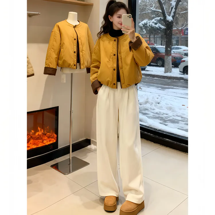 SHALLDOER【英式典雅】 网红款高腰线棉服女秋冬洋气拉长比例棉衣