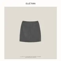 ELLETIAN "灰色轨迹"羊毛时尚毛呢直筒半身裙EZDS001