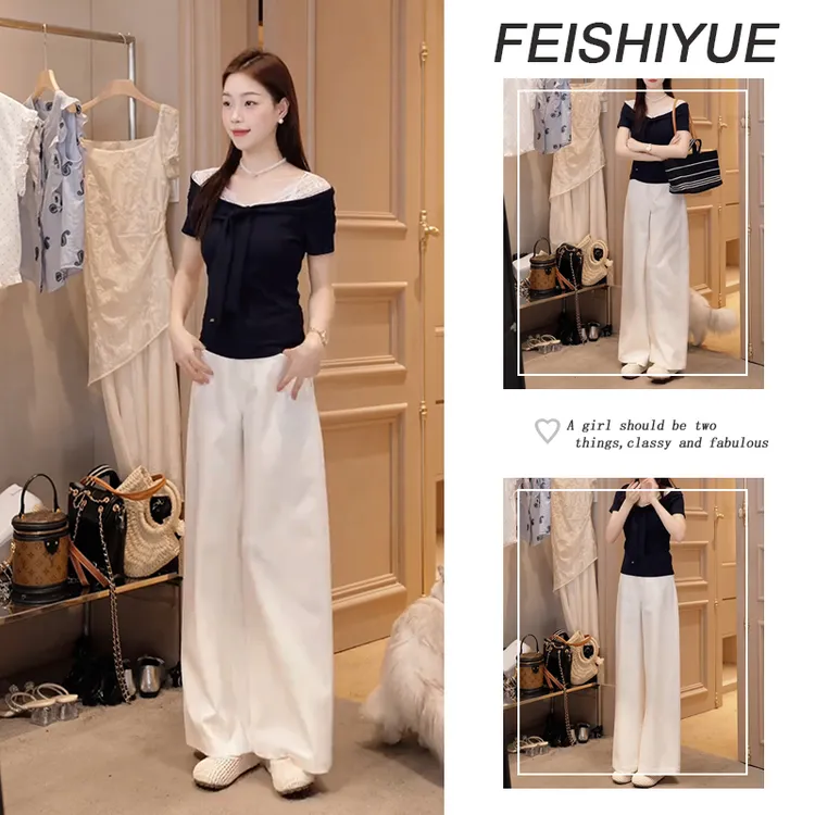 2025夏季穿搭一整套女新款时尚减龄修身短袖上衣百搭休闲裤两件套