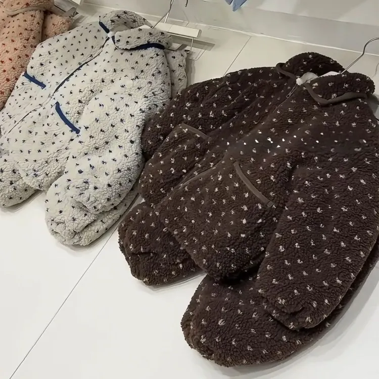 秋冬加厚加绒保暖男女童家居服套装可爱圆点摇粒绒儿童睡衣