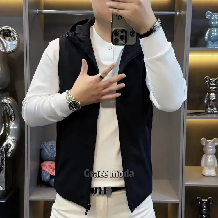 B122男士上衣潮流休闲时尚男装秋冬新款马甲外套连帽秋冬百搭