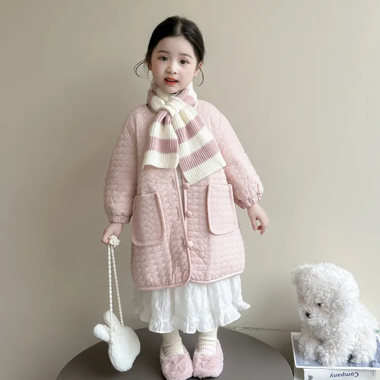 女童超轻薄棉服中长款上衣2025秋季新款儿童韩系时髦洋气纯色外套