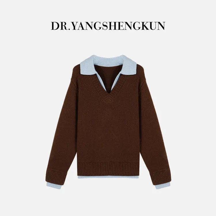 杨圣坤2025冬季新品100%绵羊毛撞色polo领老钱风针织衫ES25102115