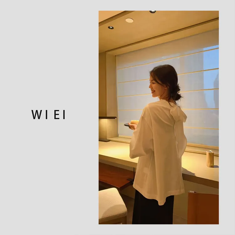 《WI EI》小晶灵*设计感 减龄蚕丝飘带 纯棉宽松廓形短袖T恤 25150