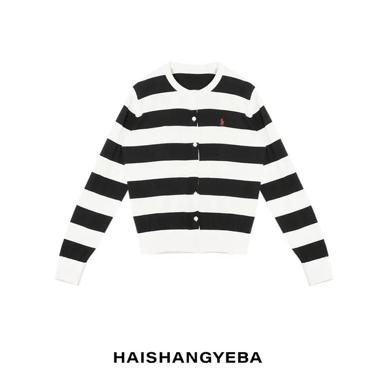 【海上叶爸】新款2025秋冬百搭棉圆领纽扣宽松条纹休闲开衫