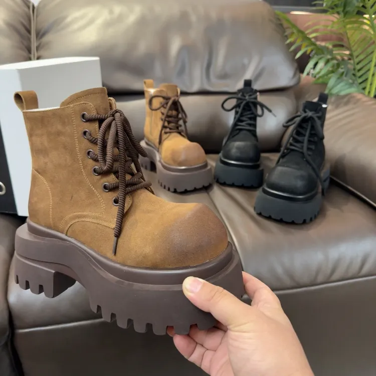 2025时尚款厚底8厘米 方头小个子穿搭增高 反毛皮马丁靴