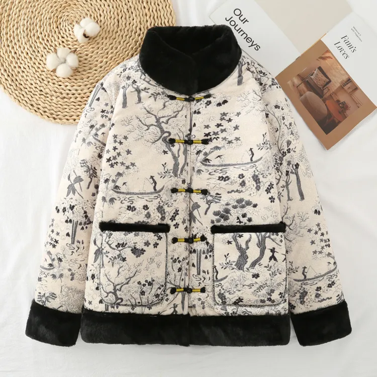 中式国风棉衣女妈妈装冬季新款立领唐装外套加绒加厚高贵气质棉袄